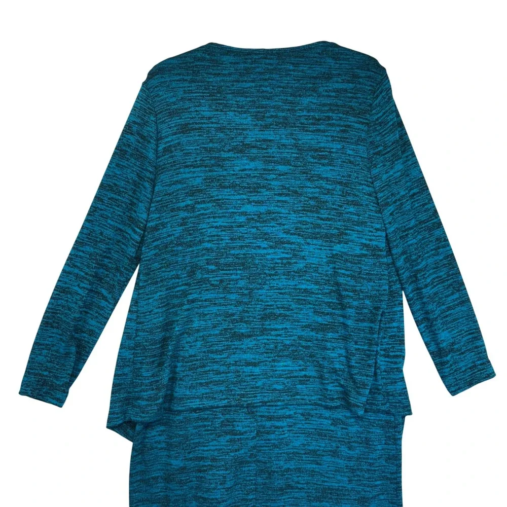 TIANA B. Women's Teal‎ Black Marled Knit Dress Waterfall Cardigan Set Size 10